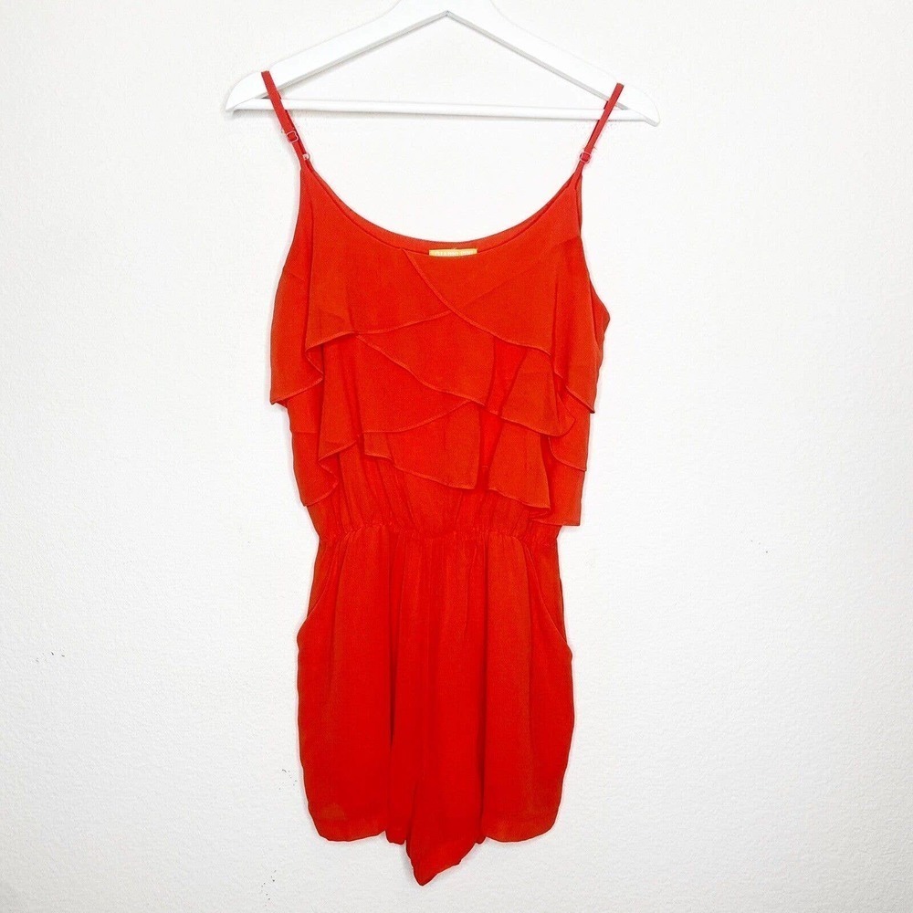 Gianni Bini Layered Ruffle Pocketed Spaghetti Strap Melon Romper S